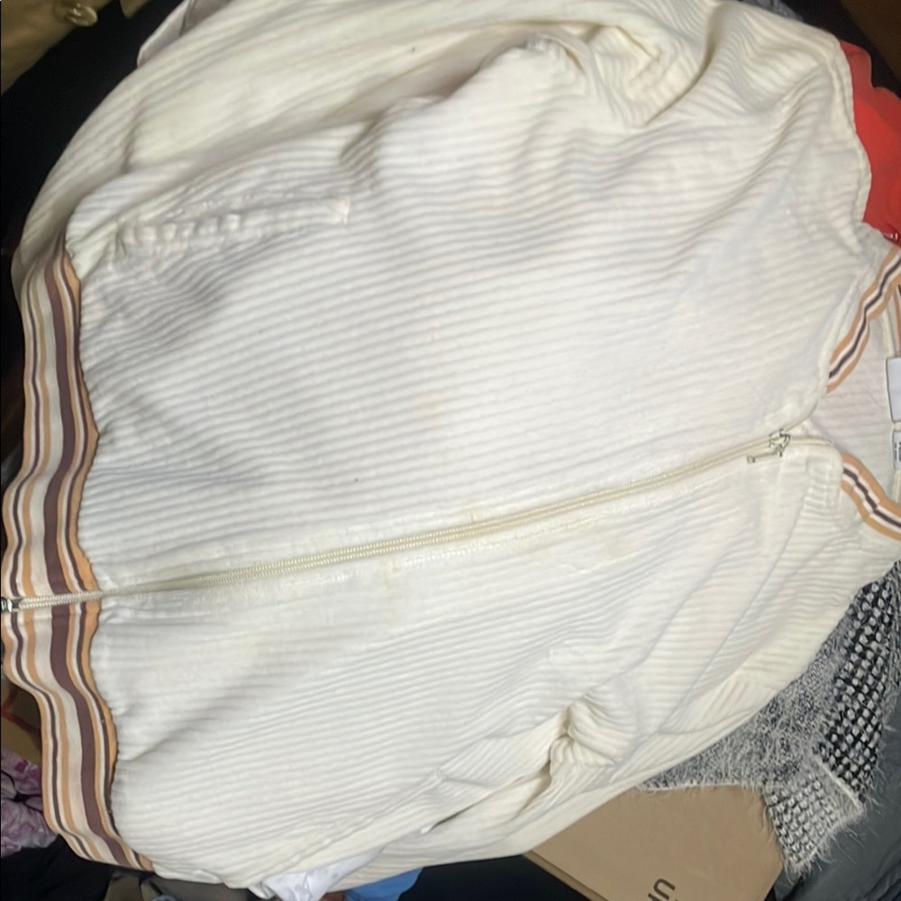 Kim Rogers Cream Bomber Jacket with Ribbed Accents